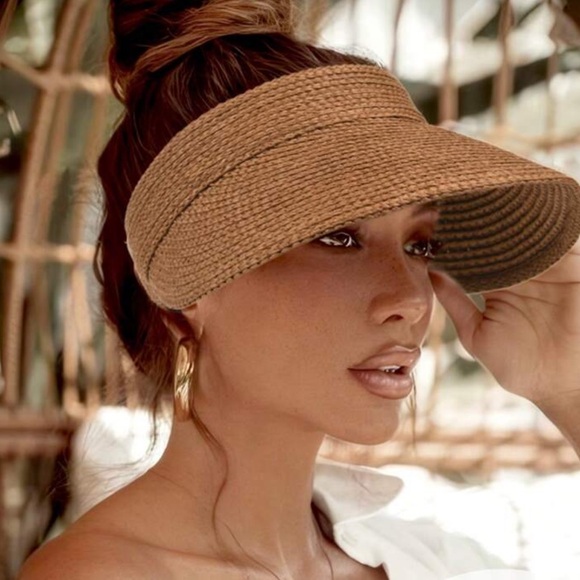 Rebellious Rose Accessories - 1pc Raffia Straw Sun Visor Hat,